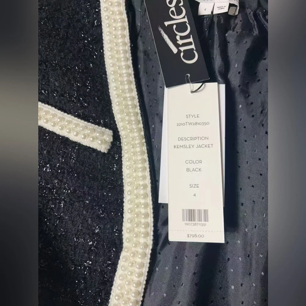 NWT $798 Veronica Beard Kemsley Pearl-embellished Black and White Tweed Jacket